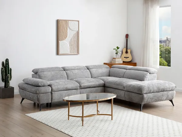 Vente-unique - SURDELI Sofa Stoff Grau - B 233 cm x H 79 cm x L 280 cm