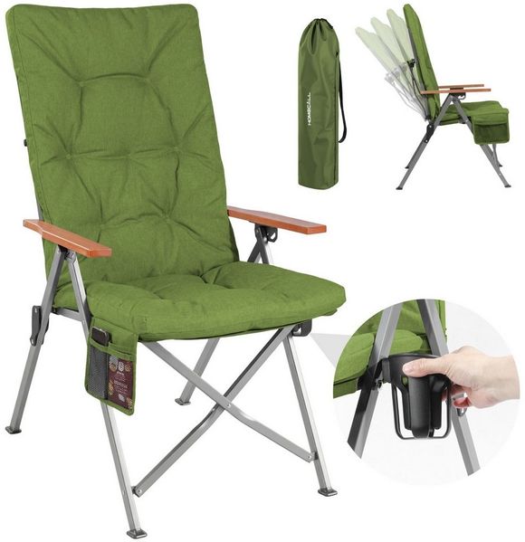 HOMECALL Campingstuhl Faltbar Hochlehner Luxus Klappstuhl mit 4,5cm Dicke Gepolstert (150kg Belastbar mit 4 Positionen Verstellbar Angelstuhl, 1 St), für Garten Balkon Wohnmobil