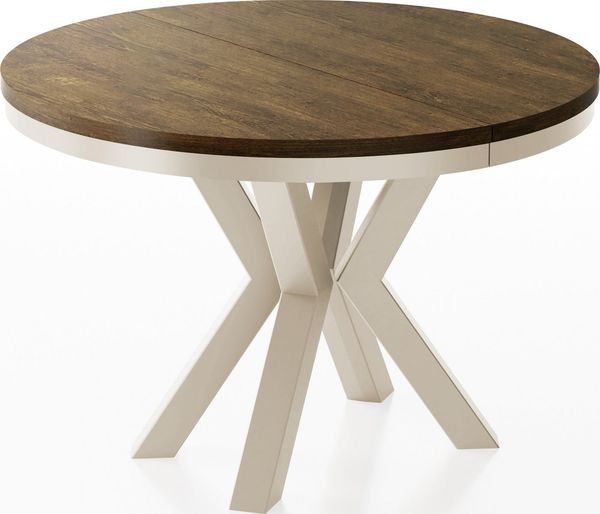 WFL GROUP Esstisch Clara Grau-Beige Loft rund ausziehbar mit Grau-Beige Metallbeinen (MADE IN EU, erhältlich in zwei Größen – 100/120 cm, ausziehbar auf 180/200 cm), platzsparender Industrial Tisch in Holzoptik für Wohnzimmer oder Küche