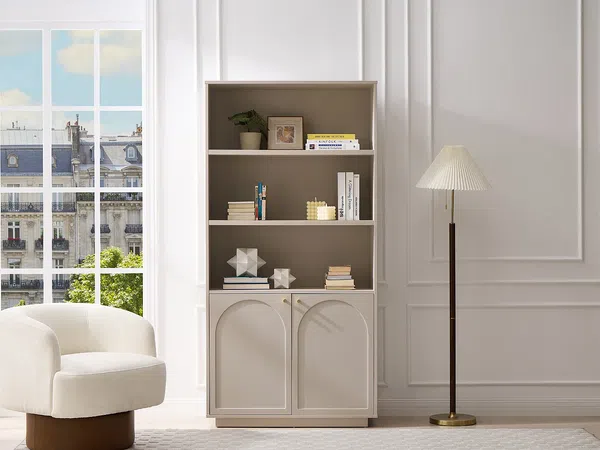 Vente-unique - VALONIRO Bookcase Holz, Platte Beige - B 35 cm x H 180 cm x L 90 cm