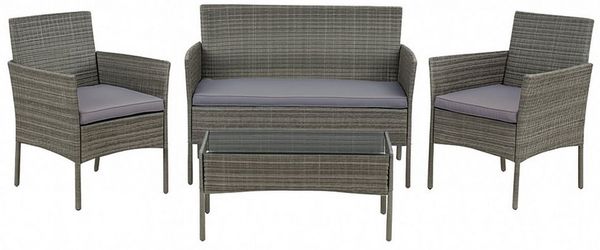 HTI-Living Gartenlounge-Set Gartenmöbel Grau 4-teiliges Set Wiebke, (Set, 4-tlg, 1 Zweisitzer, 2 Stühle, 1 Tisch), Sitzgruppe Terrassenmöbel