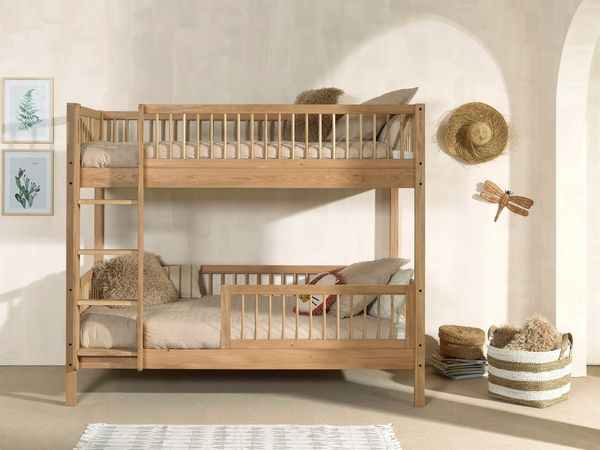 Home affaire Etagenbett Eiche massiv, Made in Europe, langlebige Qualität (B/H/T ca. 208x176x98cm, Schublade+unterer Rausfallschutz optional), 2 Lattenroste, wahlweise mit oder ohne Bettschublade und Absturzschutz