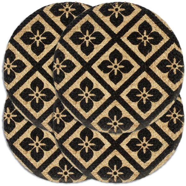 vidaXL Tischsets 4 Stk. Schwarz 38 cm Rund Jute 133868