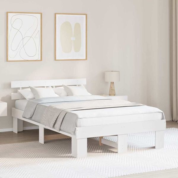vidaXL Bettrahmen mit Kopfteil Weiß 120 x 190 cm Massives Kiefernholz 872453