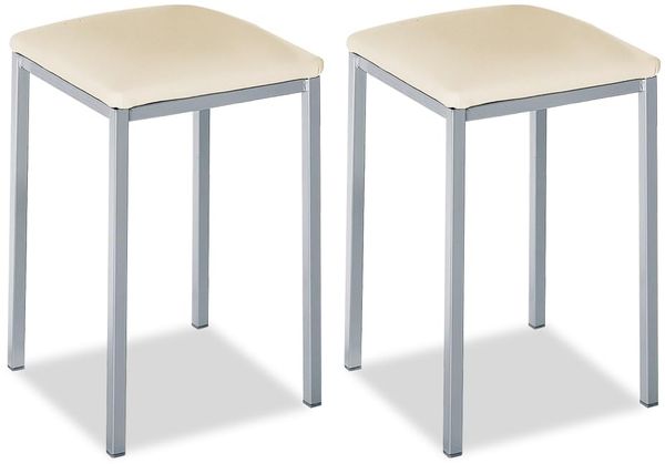 ASTIMESA - Gepolsterter Küchenhocker - Solide und Feste Struktur - Gestell Farbe Aluminium und Sitzfläche aus Kunstleder - Sitzfarbe: Beige, Lieferumfang: 2 Stück, Maße: 35 x 35 x 45 cm