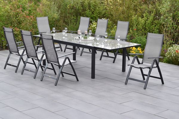 Carrara Gartenmöbel Set 9tlg, Semi Ausziehtisch, graphit/grau