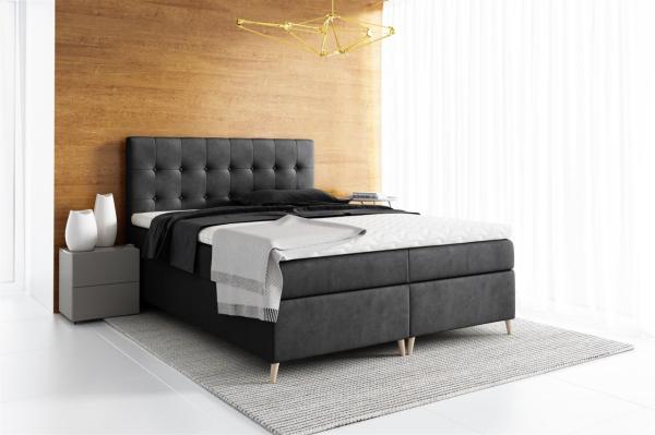 Boxspringbett Schlafzimmerbett GABIN 180x200cm Stoff Jasmine Schwarz