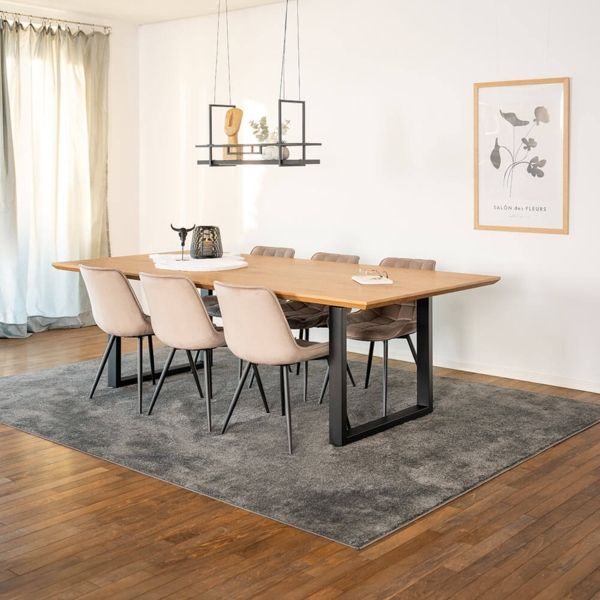 HOME DELUXE Essgruppe Eckig AVENCIA inkl. U-Fuß - 240 x 120 cm Light Oak 6 Stühle Hellbraun