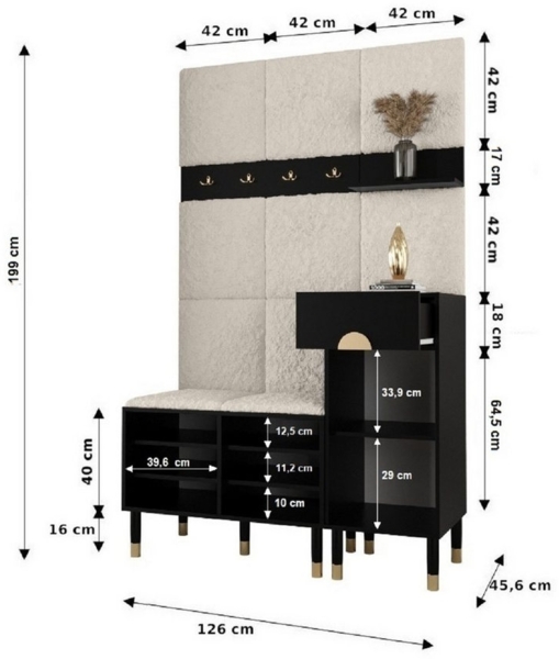 ABIKS MÖBEL Kompaktgarderobe PALERMO Set 5 Garderobe mit gepolsterten Paneelen, Industriell Design Bild 3