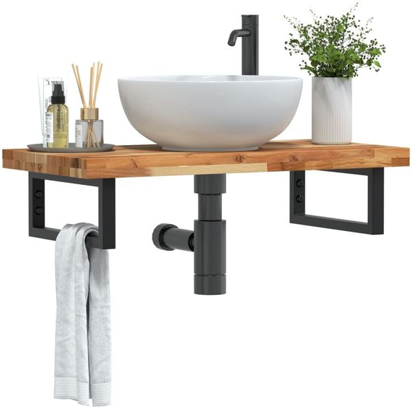 vidaXL Waschbeckenregal Wandmontage Stahl und Akazienholz 3302745