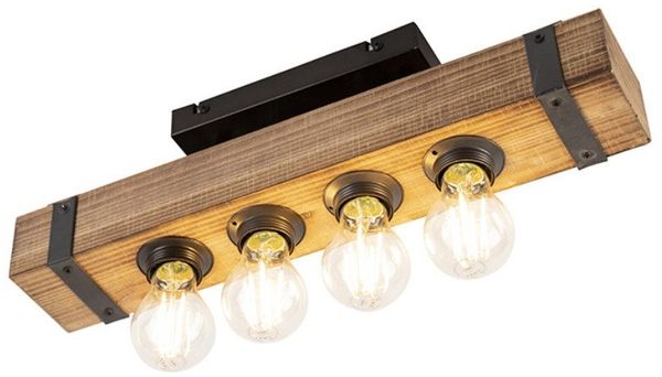 Qazqa Deckenleuchte Reena, ohne Leuchtmittel, Warmweiß, QAZQA Deckenleuchte, e27, Braun, Holz, Industrie