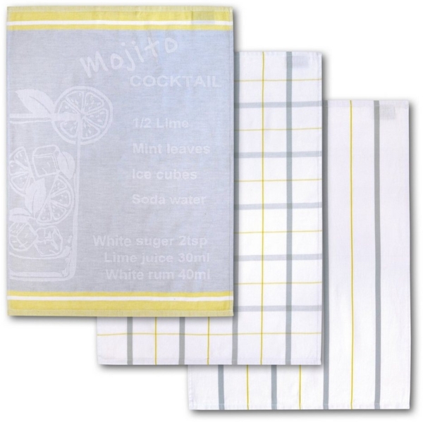 Dyckhoff Geschirrtuch Mojito, mit 3 verschiedenen Motiven, mit Mojito COCKTAIL Rezept Motiv, (Set, 3-tlg), aus 100% Baumwolle, Maße je Tuch ca. 50x70 cm