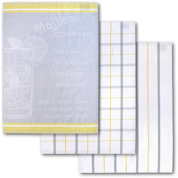 Dyckhoff Geschirrtuch Mojito, mit 3 verschiedenen Motiven, mit Mojito COCKTAIL Rezept Motiv, (Set, 3-tlg), aus 100% Baumwolle, Maße je Tuch ca. 50x70 cm