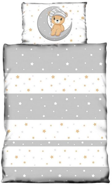 One Home Babybettwäsche Teddy Bären, Mikrofaser, 2 teilig, Mond und Sterne für Jungen und Mädchen, Kinder und Babybetten geeignet