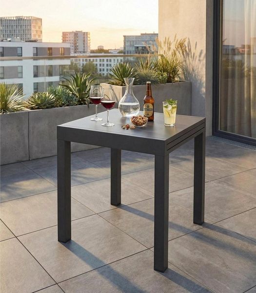 Outdoor Gartentisch DALLAS, Ausziehbar, Anthrazit, Aluminium, PSPC, B 72/144 x H 76 x T 72 cm