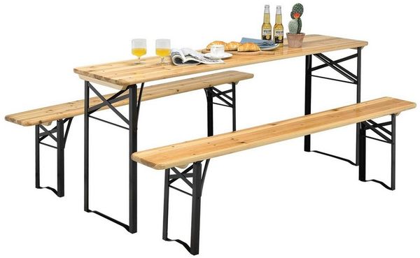 COSTWAY Bierzeltgarnitur, (3-tlg), klappbar+wetterfest, Bank bis 300kg, 177cm