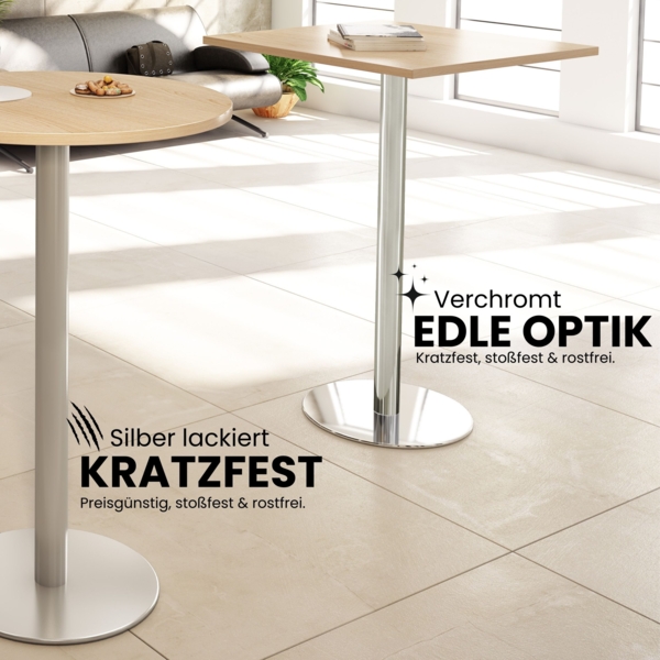 bümö Stehtisch Büro, Bistrotisch eckig 80 x 80 cm - Bartisch Asteiche, Stehtisch Holz-Platte, Säule aus Metall in silber, Buffettisch, Säulentisch, Partytisch, Thekentisch, Hochtisch, Barmöbel, STH88-R-S Bild 2