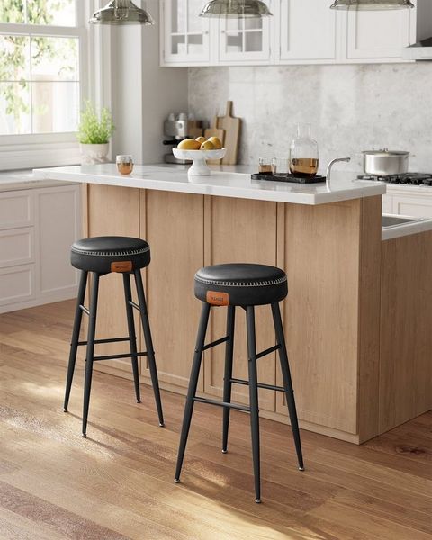 Vasagle ECHO Kollektion Barhocker, 2er Set, Barstuhl, Küchenstuhl, Kunstleder, 76,2 cm hoch, für Küche, Esszimmer, einfacher Aufbau, basisschwarz CBL090B01