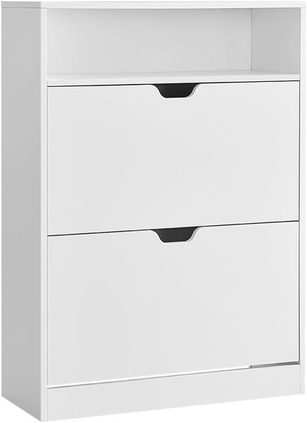 Vasagle Schuhschrank 2 Klappen, Schuhkipper, Schuhregal, Schuhaufbewahrung, offenes Fach, Trennwand verstellbar, für 11-16 Paar Schuhe, Flur, 24 x 80 x 102 cm, wolkenweiß LBCDE048W01 Bild 2