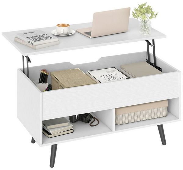 KOMFOTTEU Couchtisch, Kaffeetisch mit anhebbarer Tischplatte, 80 x 40 x 46-60 cm