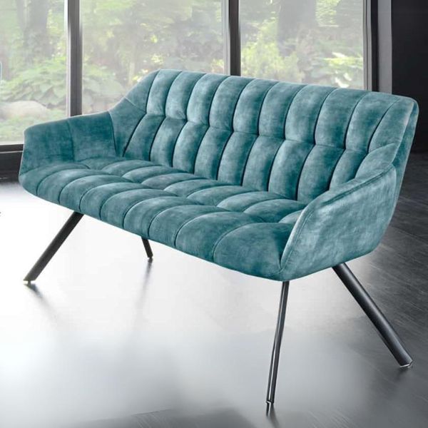 Moderne Sitzbank LYON 165cm mit Lehnen petrol Metallgestell schwarz