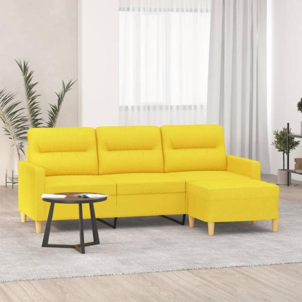 vidaXL 3-Sitzer-Sofa mit Hocker Hellgelb 180 cm, Hellgelb