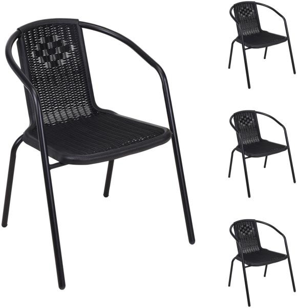 4 Stück Stabiler Rattan-Design Bistrostuhl Stapelstuhl Stahl schwarz