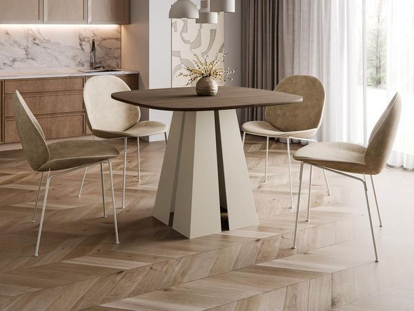 Compleo Esstisch Ø: 100cm oder 120 cm, Minimalistischer Tisch im Japandi-Stil TRENDI, Wohntrend, Metallbasis, TOP SELLLER, MADE IN EU