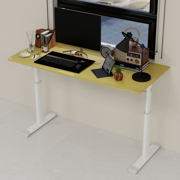 Schreibtisch, höhenverstellbar per Handkurbel, Holzoptik, Metall-Holz-Konstruktion,90 x 120 x 60 cm