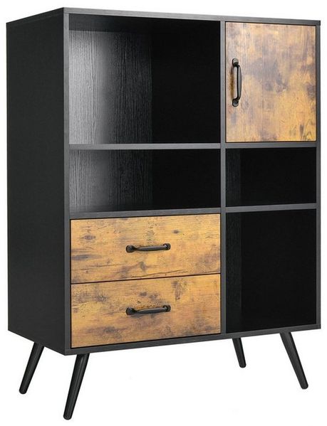 COSTWAY Bücherregal, mit Einzeltür, Fächern & Schubladen, Holz 80x40x106cm
