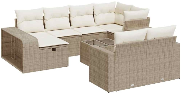 vidaXL 11-tlg. Garten-Sofagarnitur mit Kissen Beige Poly Rattan 3326072