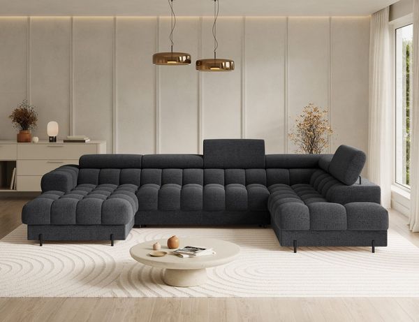 MOEBLO Ecksofa Vinca, Modernes U-Form Sofa mit Schlaffunktion, großem Stauraum und verstellbaren Kopfstützen für flexible Wohnraumgestaltung, Eckcouch Wohnlandschaft Sofa mit Ottomane Eckgarnitur Polsterecke, Links- oder rechtsseitig montierbar (BxHxT)...