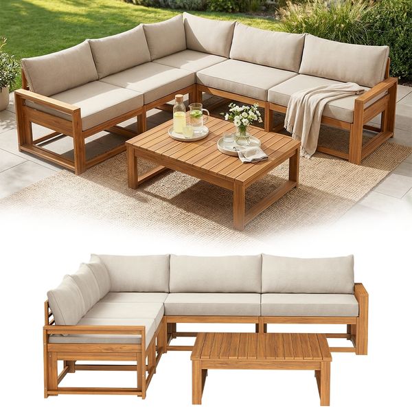 STEELSØN 'Mizaru' Premium Gartenlounge, Gartenmöbel Set mit Tisch, Akazienholz, wetterfest und UV-beständig, Outdoor Ecksofa mit 4 Sitzen