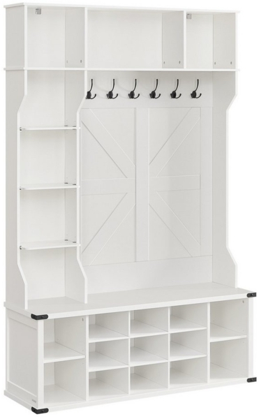 VASAGLE Kleiderständer, Garderobe, Eingangsmöbel mit Schuhregal, verstellbare Ablagen, 20 offene Fächer, 6 Dreifach-Haken, Landhausstil, freistehend, für Eingangsbereich, Flur, wolkenweiß HSRDE440W03