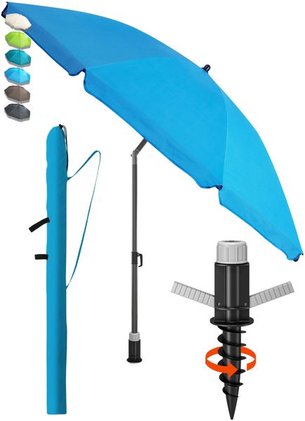 4smile Sonnenschirm Strand SunnyJoy Ø 160 cm, 3er Set - Strandschirm mit UV Schutz 50+, inkl. Sonnenschirm Schutzhülle und Bodenhülse - Strandschirm windfest stabil, Sonnenschutz Strand, Blau