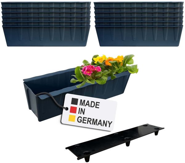 BURI 12 Euro-Paletten Blumenkästen-Einsätze inkl. Bewässerungsmatte | 37,3cm Anthrazit | Pflanzkasten für Europalette Palette | Balkonkasten | Blumentopf | aus stabilen Kunststoff | Made in Germany Bild 2