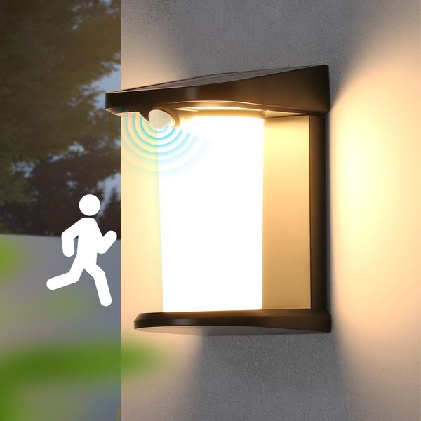 ZMH Solarlampen für Außen mit Bewegungsmelder - Solar Wandleuchte Aussen Solarleuchte Garten Outdoor 2 Modi Wasserdichte Aussenleuchte 3000K Warmweiß LED Aussenlampe für Hof Stufen Haustür Flur