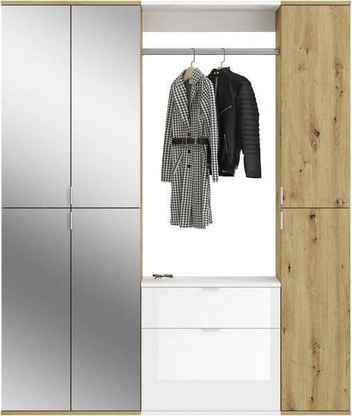 Home affaire Garderoben-Set Trondheim, Breite 152 cm, 5-teilig, bestehend aus:, (Set, 4-St), 2x Garderobenschrank, 1 Kommode, 1 Garderobenstange, 1 Ablageboden