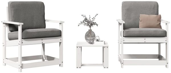3-tlg. Garten-Lounge-Set, Gartenmöbel Weiß Massivholz Kiefer