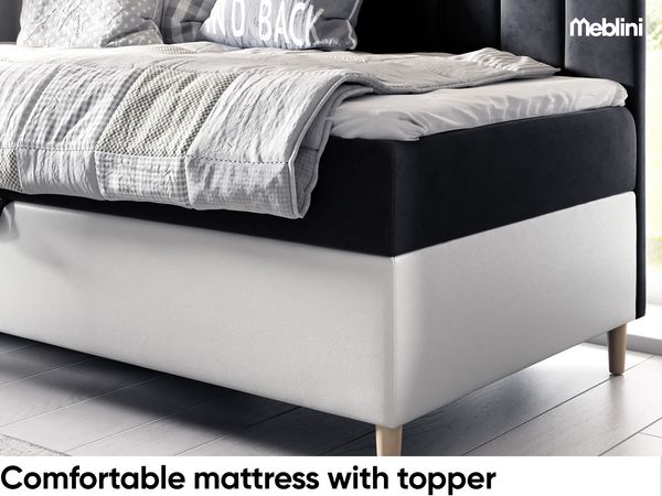 MEBLINI Kinderbett mit Bettkasten MAYA 2 90x200 – H3/Schwarz Samt Gepolstert Einzelbett mit Matratze - Polsterbett mit Stauraum - Bett mit Kopfteil – Stauraumbett Bild 4