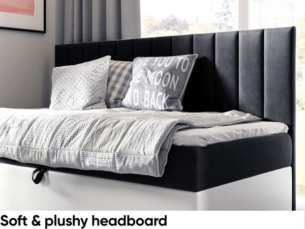 MEBLINI Kinderbett mit Bettkasten MAYA 2 90x200 – H3/Schwarz Samt Gepolstert Einzelbett mit Matratze - Polsterbett mit Stauraum - Bett mit Kopfteil – Stauraumbett Bild 3