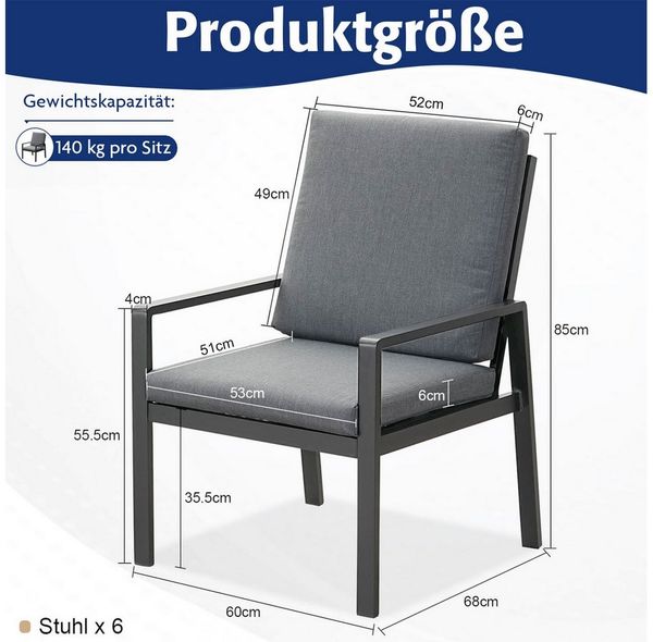 MeXo Gartenlounge-Set Lounge Gartenmöbelset Aluminium Wetterfest, (6-tlg, 6 x Sessel, 12 x Kissen), Loungemöbel Outdoor wetterfest für 6 Personen