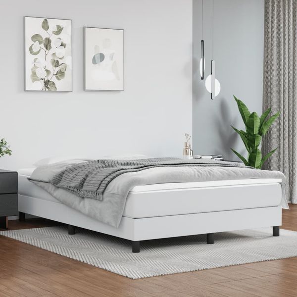 vidaXL Boxspringbett mit Matratze Weiß 140x190 cm Kunstleder 3144256