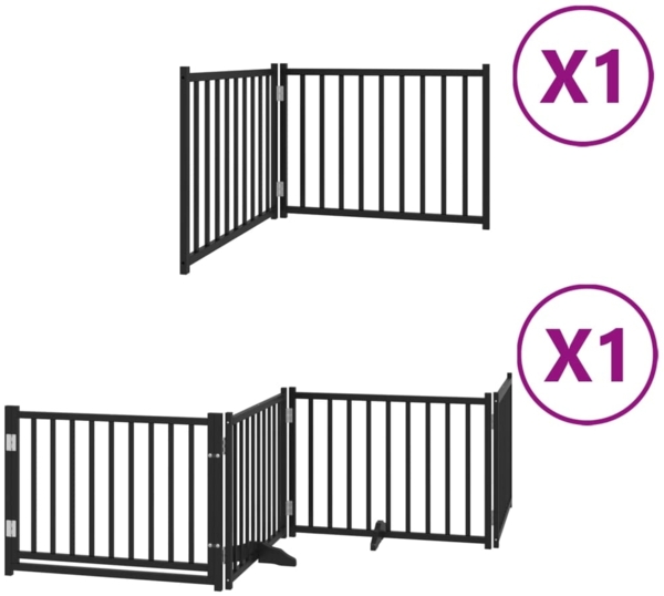 vidaXL 6-tlg. Hundetor mit Tür Faltbar Schwarz 480 cm Pappelholz 3155737