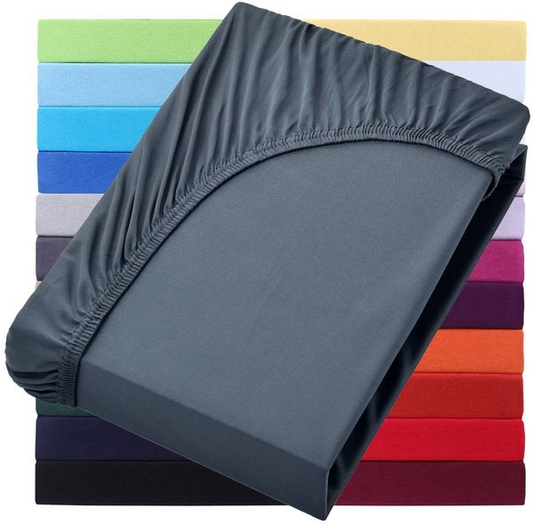 NatureMark Spannbettlaken Jersey Basic Spannbetttuch, 100% Baumwolle, Gummizug: rundum, (1 Stück), in vielen Größen und Farben, bis 40cm Steghöhe, 200x220cm, Anthrazit
