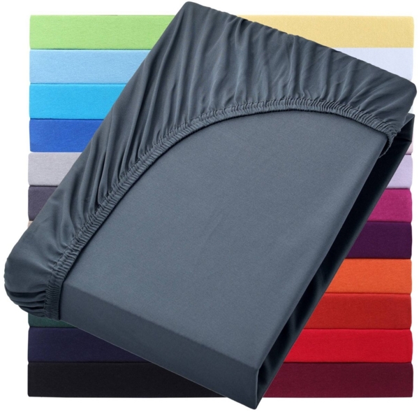 NatureMark Spannbettlaken Jersey Basic Spannbetttuch, 100% Baumwolle, Gummizug: rundum, (1 Stück), in vielen Größen und Farben, bis 40cm Steghöhe, 200x220cm, Anthrazit
