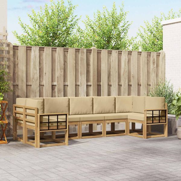 vidaXL Outdoor-Sofagarnitur mit Kissen 7 pcs Weiß und Beige 3388167