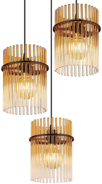 LED Pendelleuchte, 3-Flammig, Metall, Amber, Glasstäbe, H 140 cm Bild 7