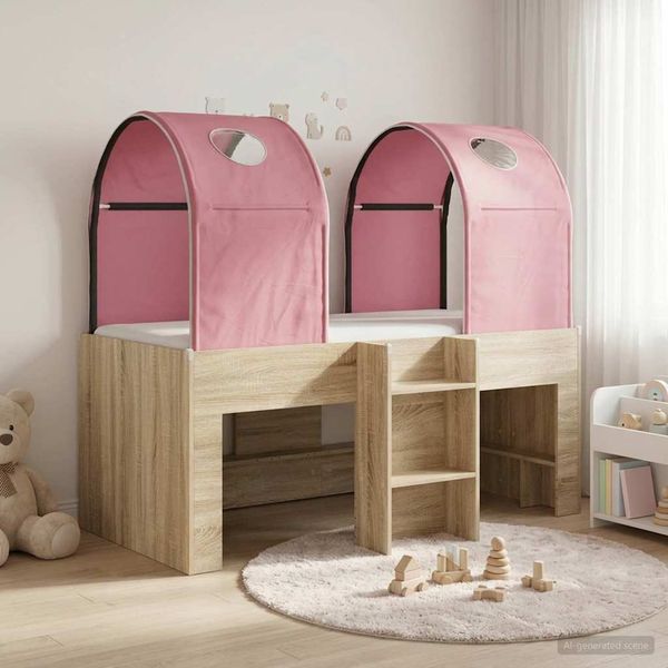 vidaXL Bett mit Tunnel 3 Stk. Sonoma und Pink Holzwerkstoff 3423494