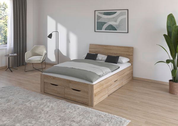 Rauch Möbel 'Flexx' Futonbett, Eiche Sonoma, 140x200 cm, mit Bettkasten